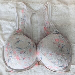 Pink Victoria's secret Date Push Up Bra floral lace 36DDD
